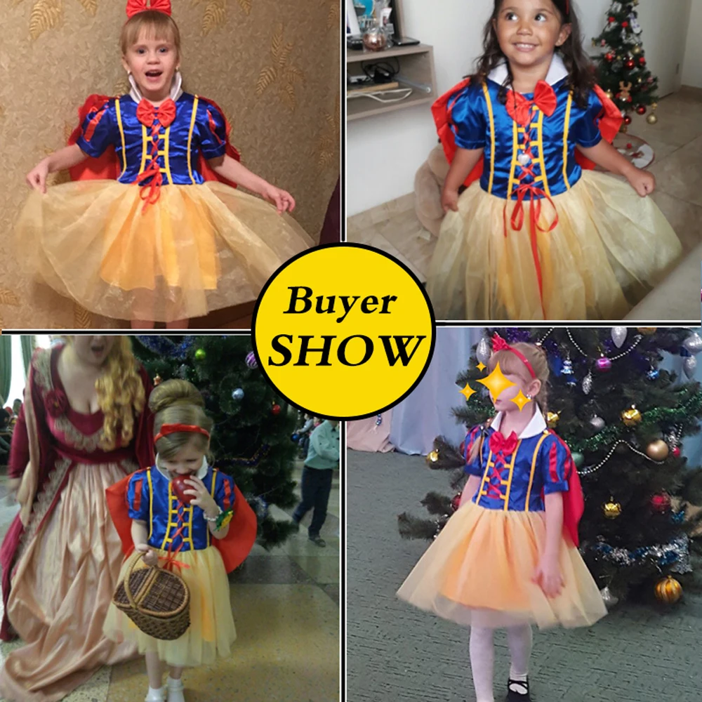 OTISBABY 4 layers Snow White Cosplay Dresses for Girls Party Princess Dress Children's Tulle Dress Baby Girl Tutu Dress Infant