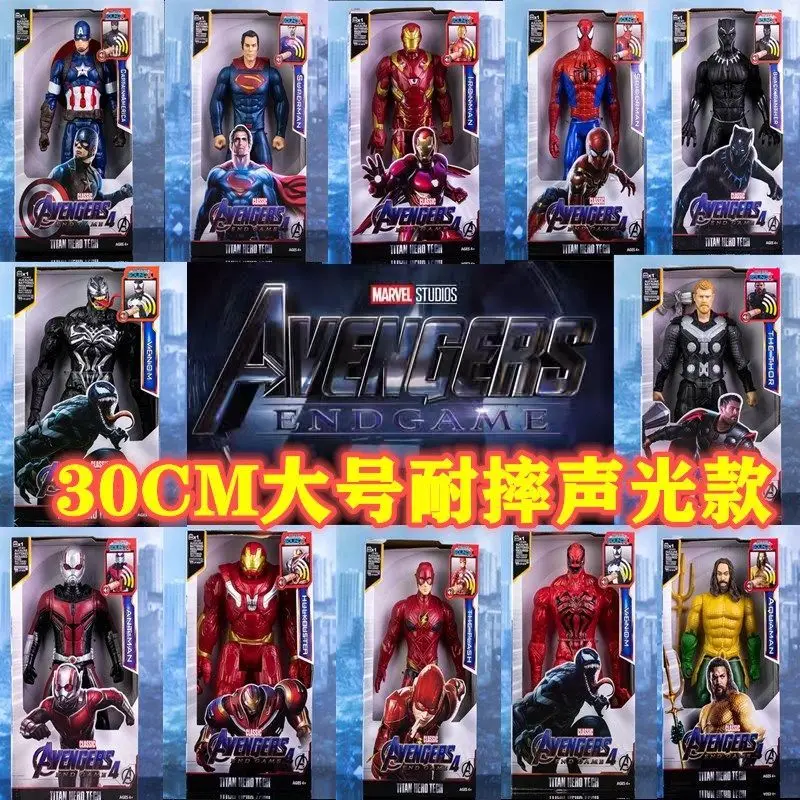 

30cm Music Light Marvel Avenger Spiderman Hulk Thanos Thor Black Widow Venom Iron Man Aquaman Action Figure PVC Model Doll Toys
