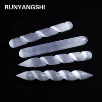 runyangshi 1pc selenite crystal wand healing massage spiral polished log stick gypsum cleanse