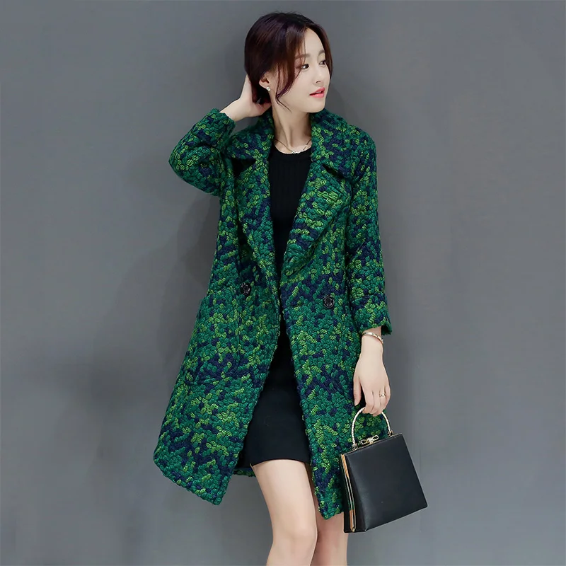 

Woolen Coat For Women Autumn Winter New Thicked Plaid Wool Jacket Long Lattice Female Windbreaker Overcoat W2279