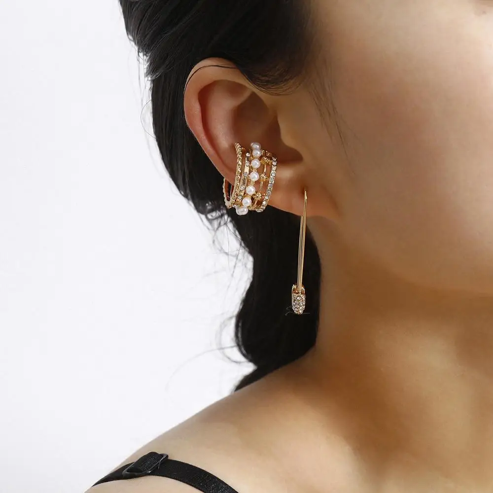 Новый дизайн панк имитация жемчуга зажим для ушей женщин богемные золотые