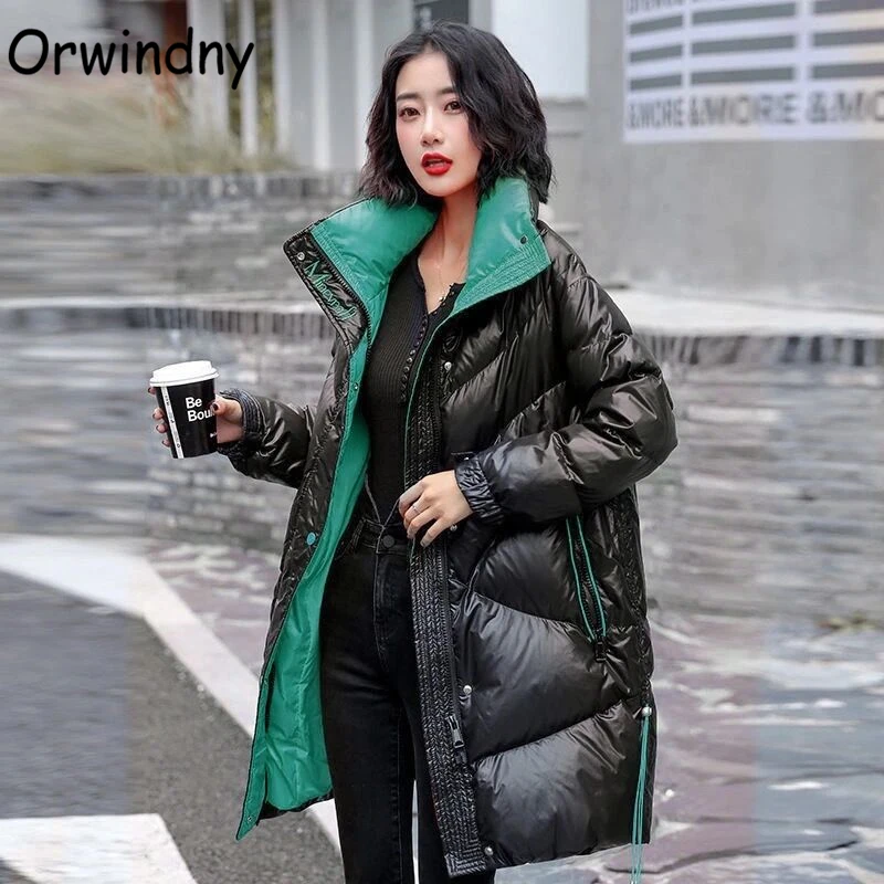 

Orwindny Waterproof Winter Parkas Women Snow Wear Fashion Jacket Coat Long Padded Clothing For Lady Loose Jackets Stand Collar