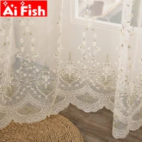 european and korean style curtains for living room floral embroidered white mesh curtain fabrics for the bedroom drapes 25