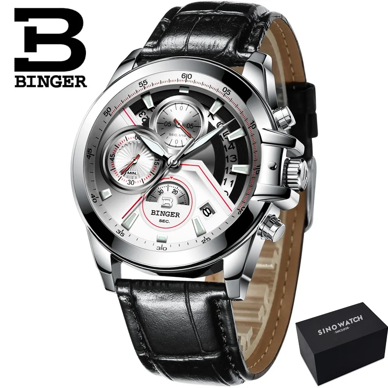 LBWR--Gift box BINGER роскошные часы с автоматической датой, мужские водонепроницаемые стальные мужские часы, модные модельные деловые дизайнерские кварцевые часы с кожаным победителем - Цвет: LBWR--Gift box