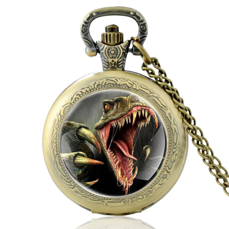 

Dinosaur Design Glass Cabochon Vintage Quartz Pocket Watch Men Women Charm Pendant Necklace Chain Hours Clock Gift