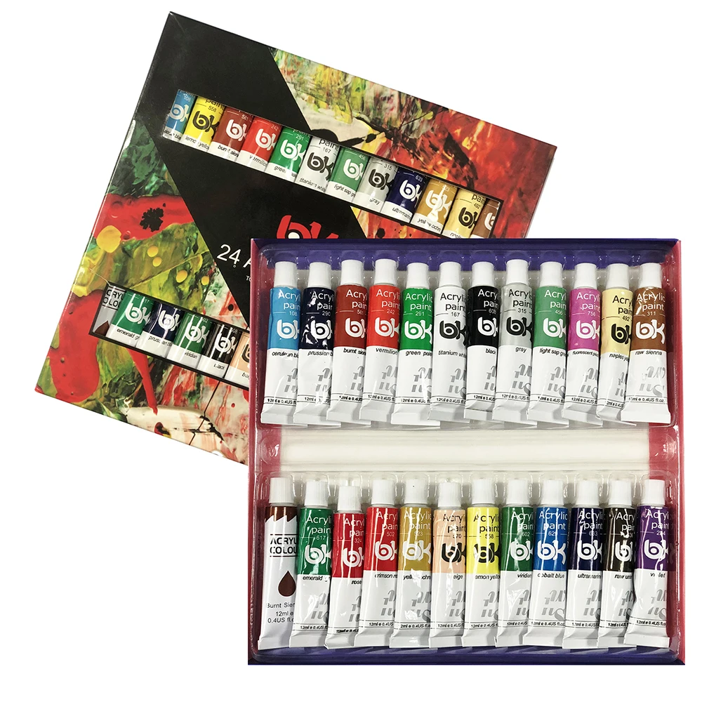 

Acrylic Paint Set of 24(12ml 0.4 fl oz) for Fabrics Painting Clothing Pigments Non-Fading Non-Toxic Professional Artist Painting