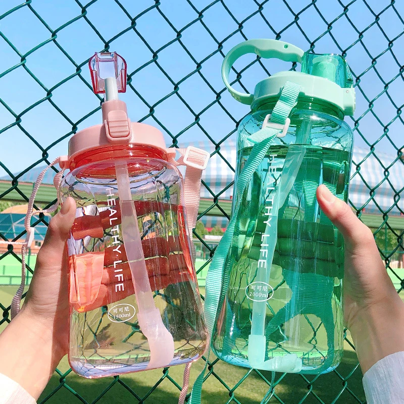 

2000ML Large Capacity Water Bottle Portable Sport Bottles with Straw Camping Cycling Travel Plastic Juice Drinkware