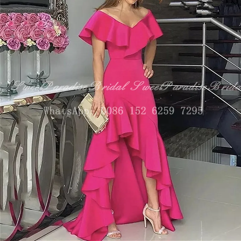 

Пурпурное платье подружки невесты с юбкой-годе, сексуальное платье с глубоким V-образным вырезом и оборками, женское платье с разрезом, свад...