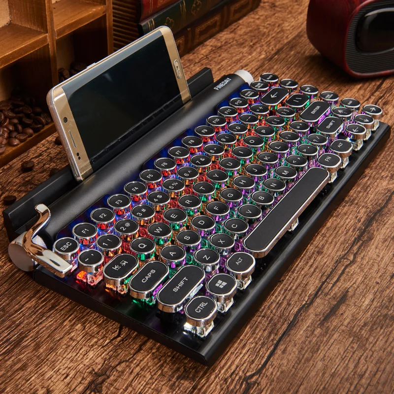 

Игровая Беспроводная ретро-клавиатура для пишущей машинки, настоящая механическая клавиатура с Bluetooth и подсветкой в стиле панк, роскошная к...
