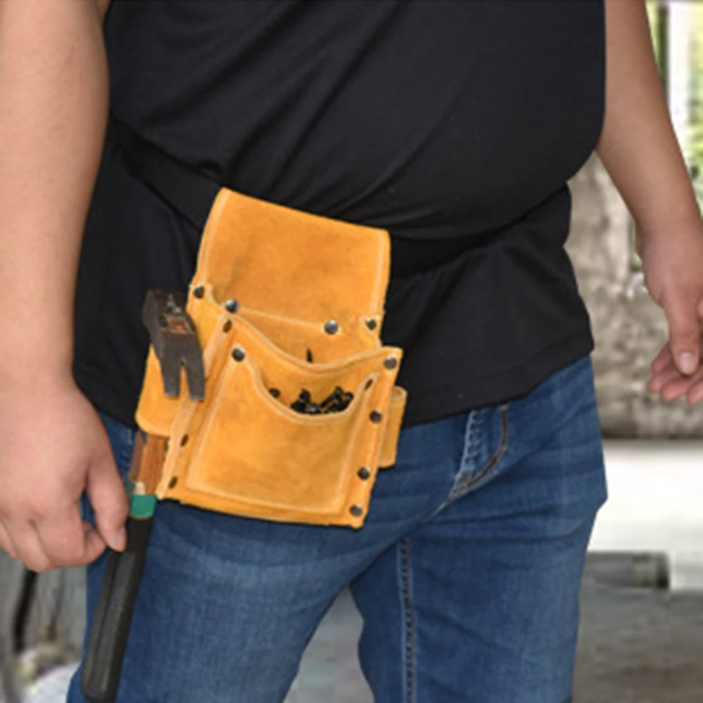 

Nails Waist Pack Multi Function Metal Parts Storage Bags Cowhide Thick Screws Nail Parts Tool Waist Pack Wearable Tool