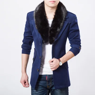 Осенне-зимнее теплое бархатное шерстяное пальто для мужчин воротник из
