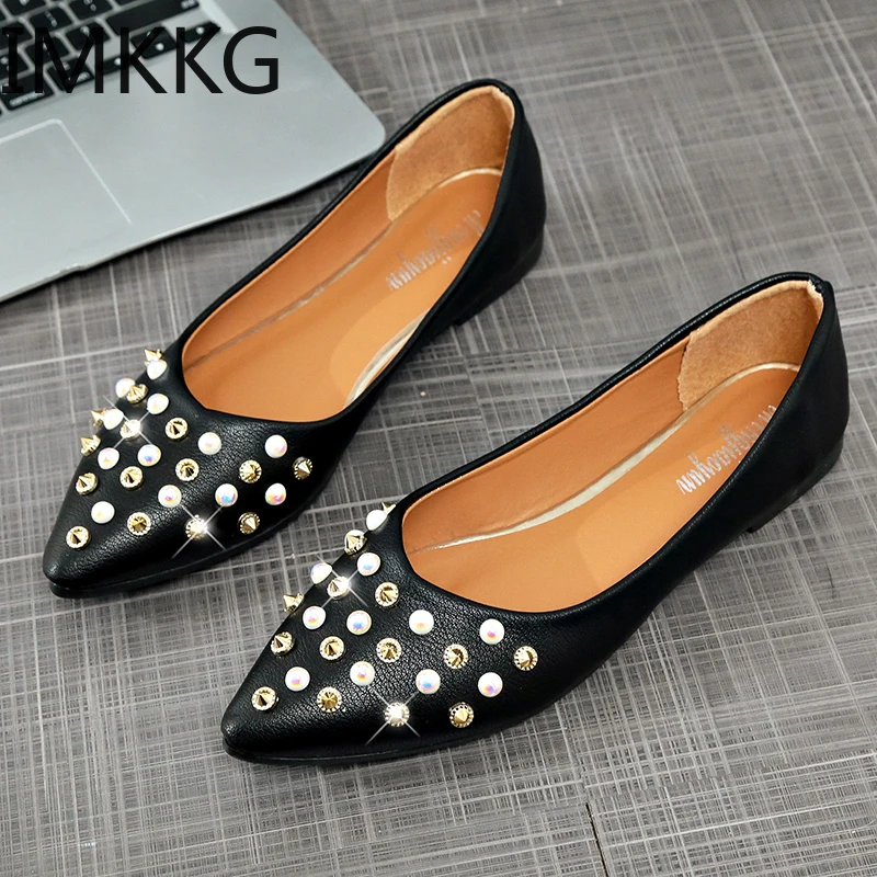 New Fashion rivet+string bead Casual Flat Shoes Comfortable Women's soft Slip On Pointed Toe Ladies Shoes|Обувь без каблука| |