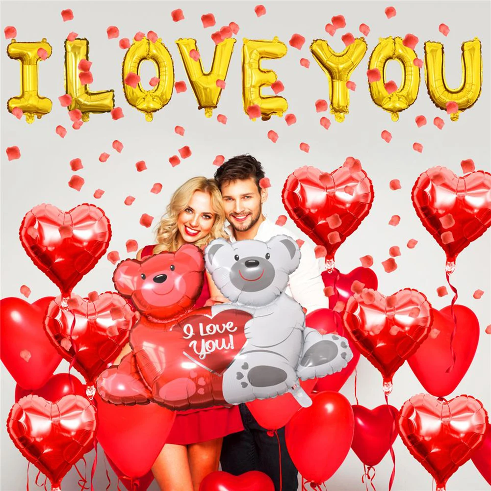 

Valentine's Day Balloons Decoration for Anniversary, Wedding, Propose Party Red White Heart Shaped Balloons