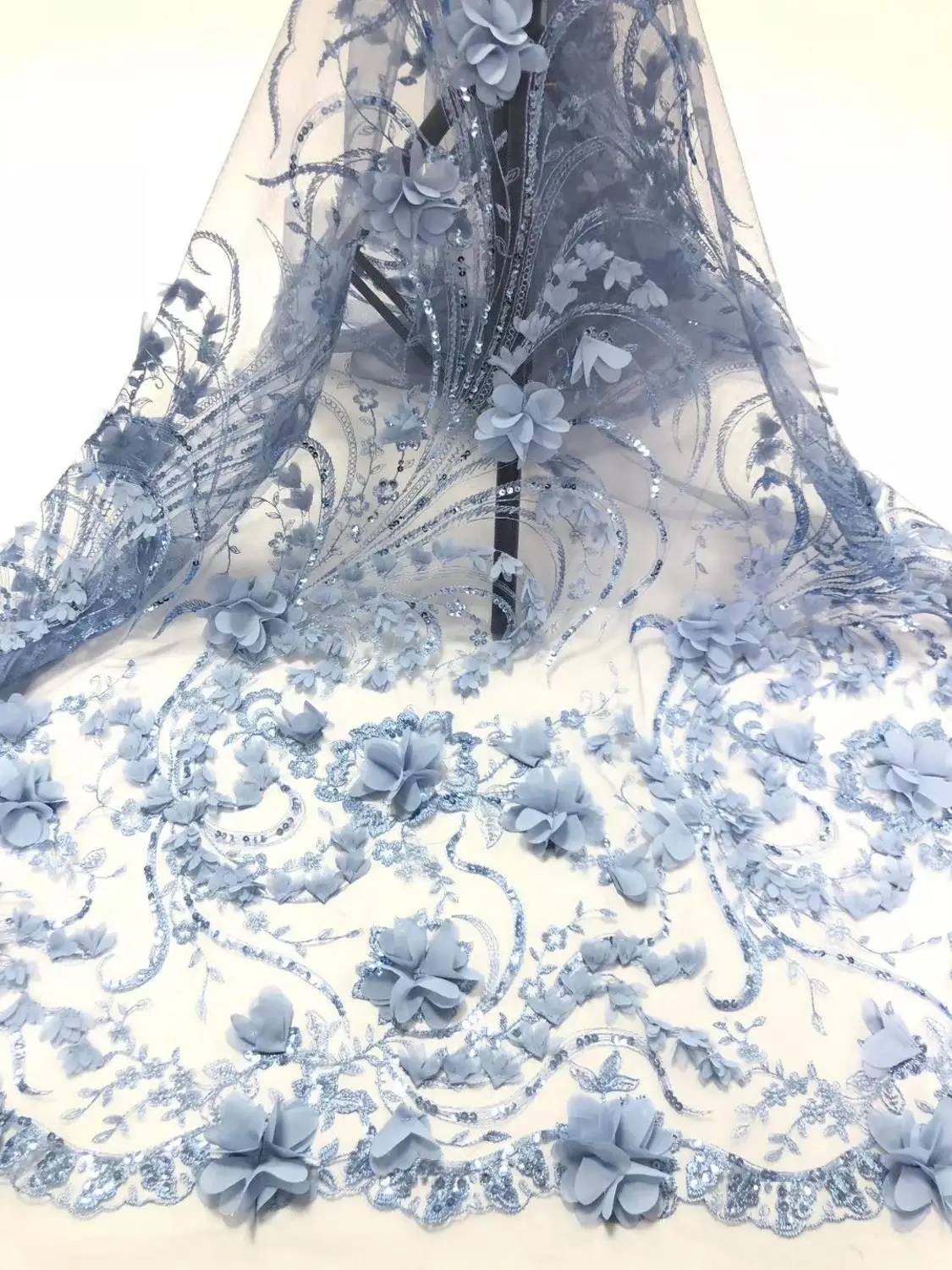 Высококачественная вышитая сетчатая кружевная ткань 5 цветов с 3D цветком JOY-22901