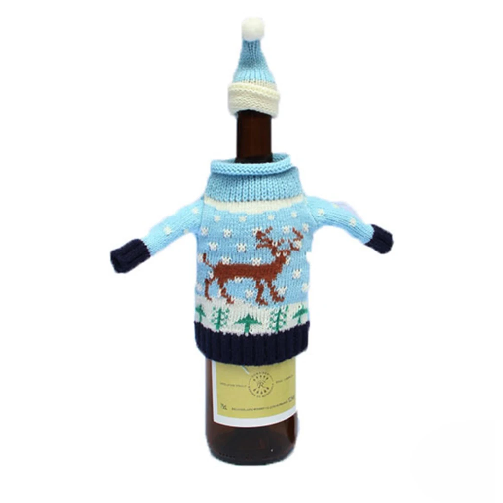Christmas Deer Style Knitting Wool Red Wine Glass Champagne Bottle Covers Bag | Дом и сад