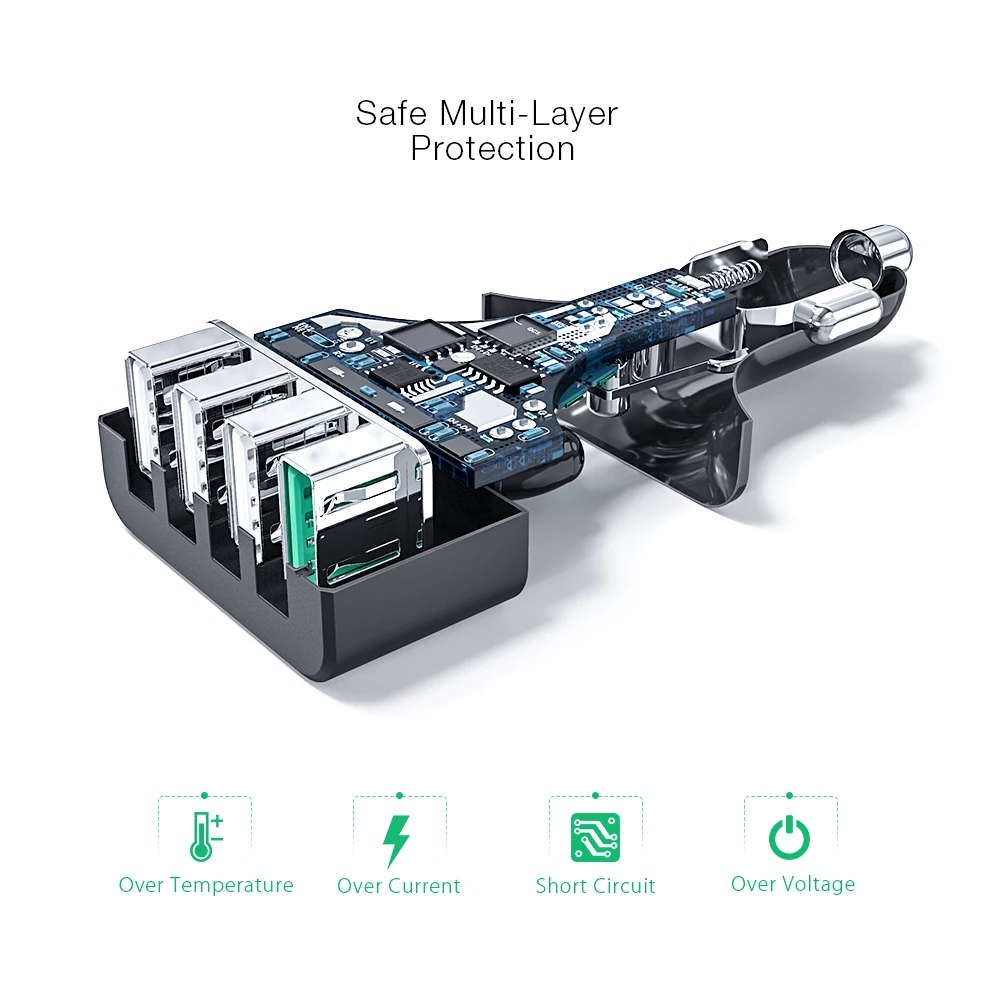 Автомобильное зарядное устройство BlitzWolf USB 4 USB-порта 50 Вт QC3.0 быстрая зарядка для