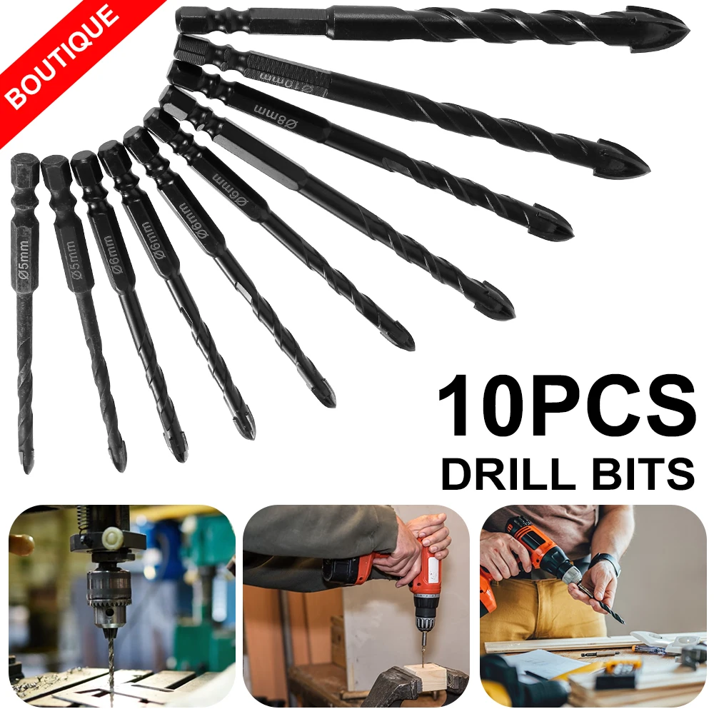 

10Pcs Hex Shank Drill Bit 5/6/8/10/12mm Tile Glass Ceramic Drill Bits Cemented Carbide Porcelain Concrete Drill Bit Hole Opener