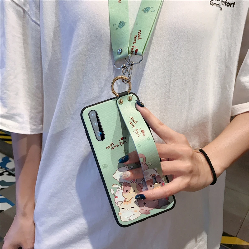 phone holder case for huawei p30 mate 20 pro p20 lite honor 8x nova 3 3i 4 5 5i soft tpu neck crossbody wrist strap lanyard case free global shipping