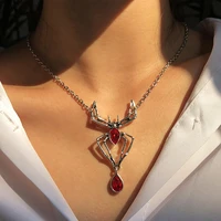 phyanic trendy new fashion red crystal gothic punk retro alloy spider pendant necklace women accessories on neck wholesale