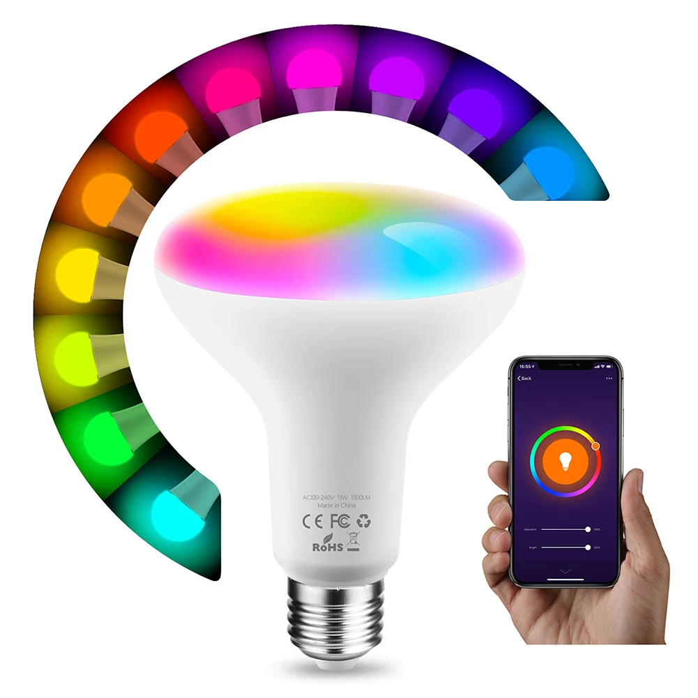 YOSYN E27 Smart Светодиодный лампочки Wi-Fi 13 Вт RGB Красочная Светодиодная лампа с регулировкой многоцветный Wake-Up светодиодный свет смарт-лампа Alexa Google Home