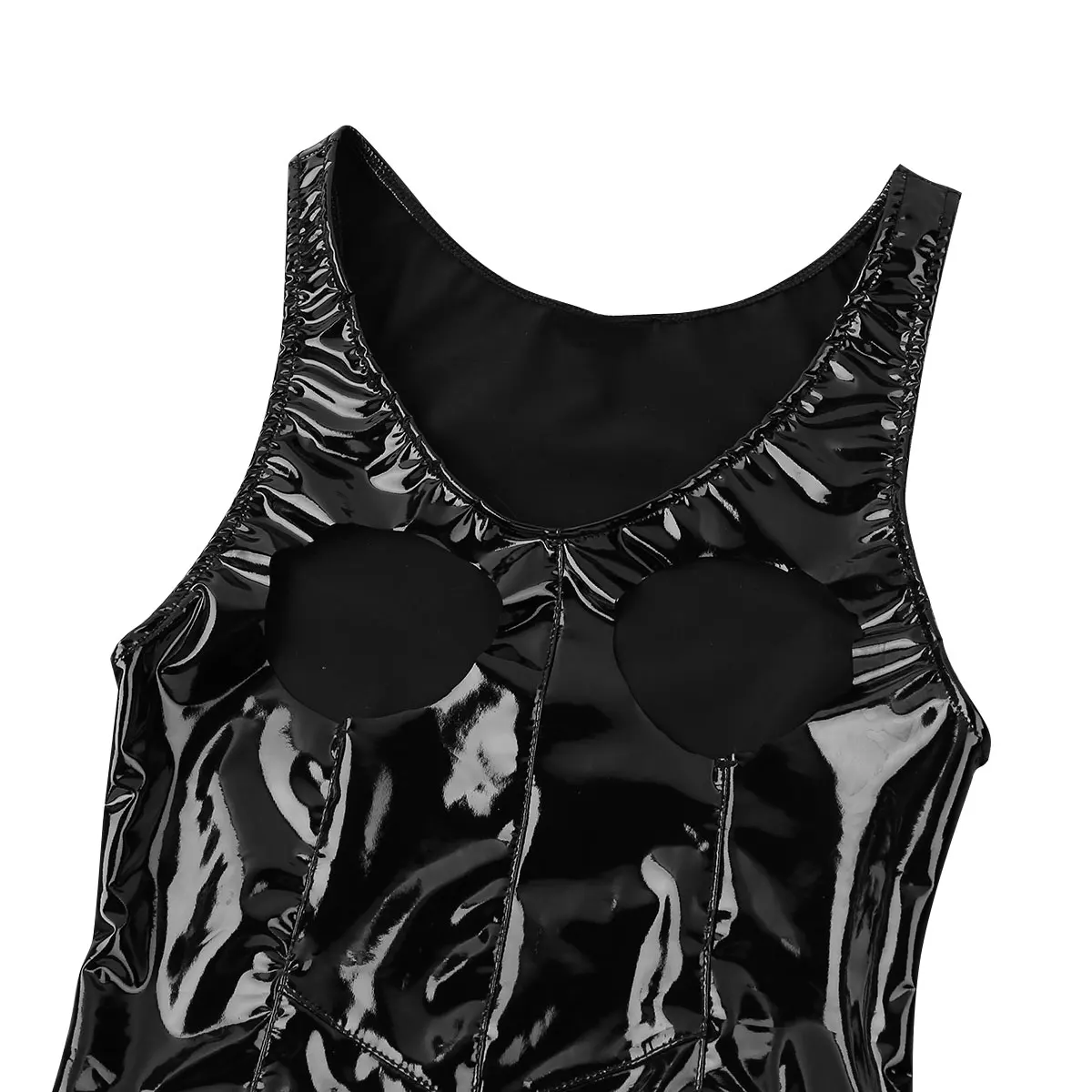 

Clubwear Costume Women Erotic Open Cup Wetlook Leather Lingerie Open Bust Zipper Crotch Sleeveless Teddy Bodysuit Nightwear