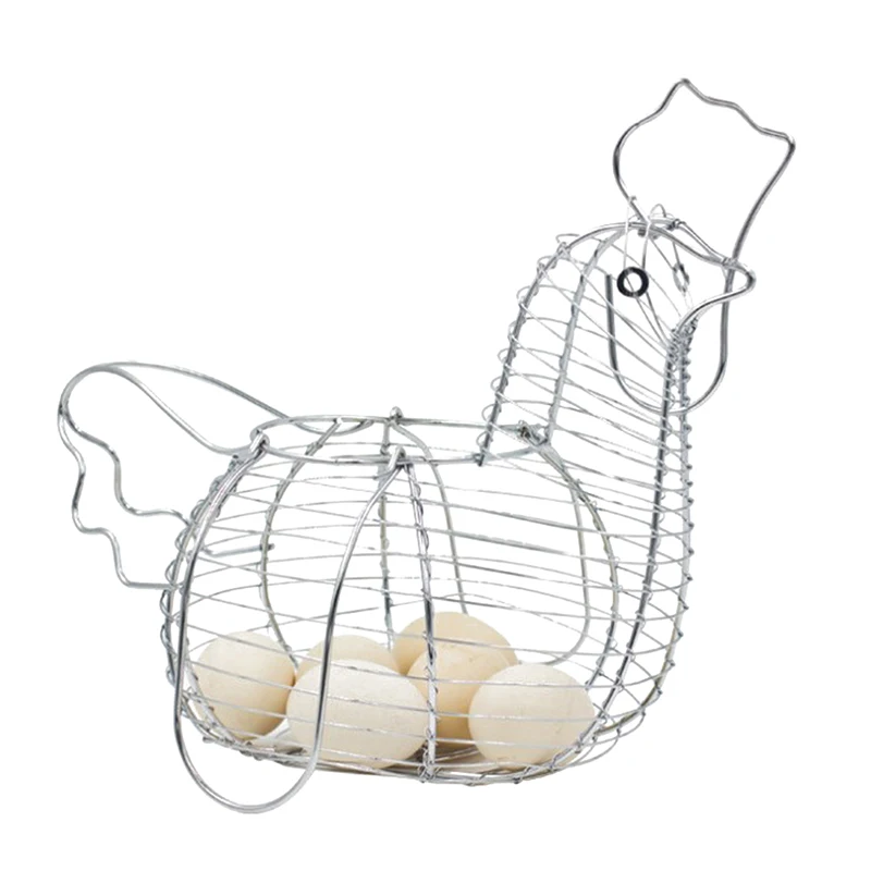 

Chicken Egg Basket Holder Innovative Large Metal Wire Hen Shaped Kitchen Storage Basket Rack Decor
