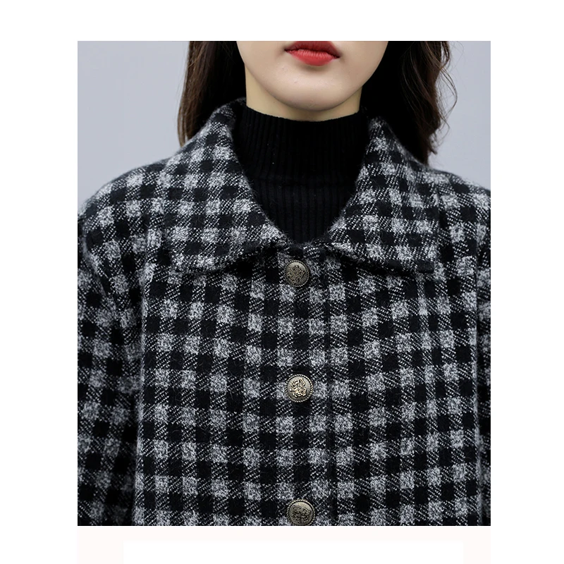 

Women Plaid Coat Oversize Style Women Mid-Long Coat Autumn Winter Woolen Jacket Plus Size Female Loose Overcoat Outwear
