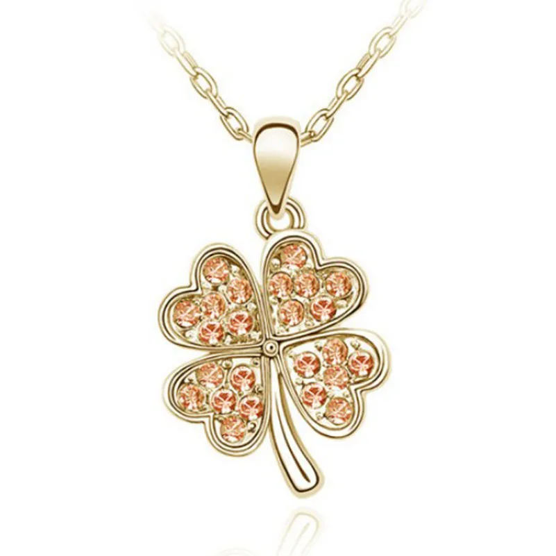 Позолоченное ожерелье с подвеской в виде четырехлистного клевера цирконом