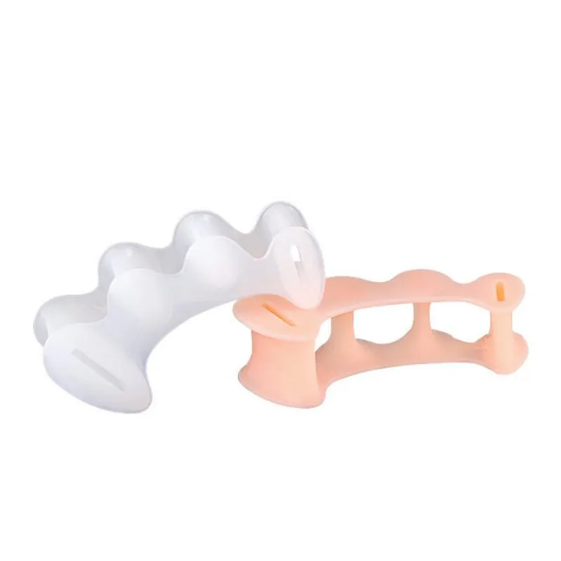 

2pcs=1pair Silicone Toe Finger Separator 3 Hole Hallux Valgus Orthotics Bunion Care Overlapping Hammer Corrector Foot Care Tool