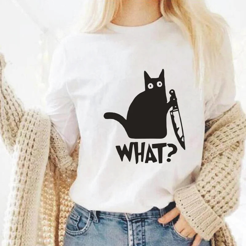 Женская футболка с принтом кота летняя повседневная хлопковая Футболка Harajuku
