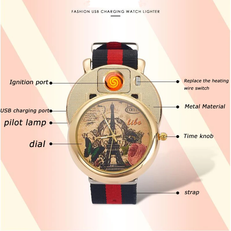 1 шт. мужские часы прикуриватель с USB зарядкой|Кварцевые часы| |