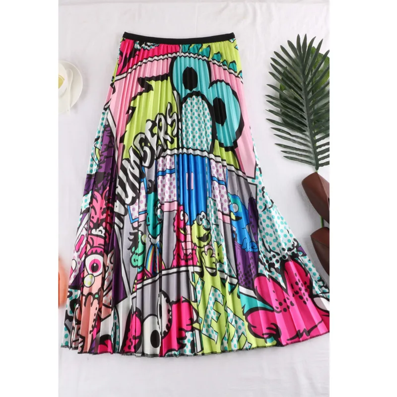 

2021 Long Skirt Women Spring Summer Cartoon Character Print Skirt Harajuku Plus Size Skirts Womens Streetwear Kawaii Hippie