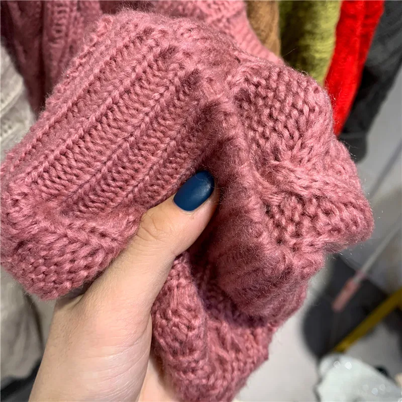 

Knitted Sweaters Fashion Ladies Sweater Pullover Mid-Long Round Neck Twist Loose Knit Autumn Winter Casual Sweater Jumper Dress