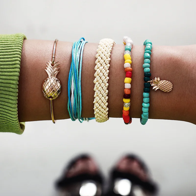 Цепочка Женская плетеная в этническом богемном стиле разноцветный браслет с