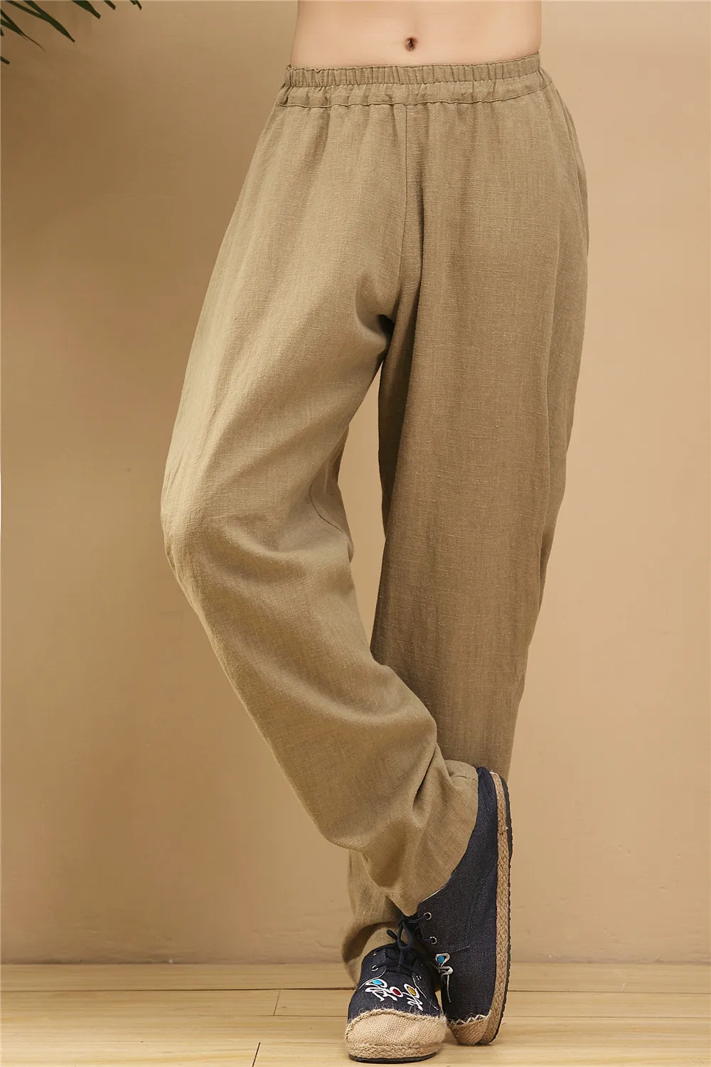 

Men's Cotton Linen Pants Breathable Wrinkle Bloomers Casual Loose Linen Trousers Men Soft Natural Flax Haren Pants 3Colors