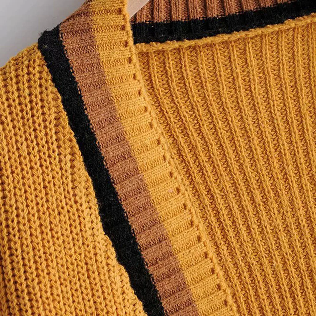 Осенний свитер Свободный корейский Средний длина длинный рукав v-образный вырез