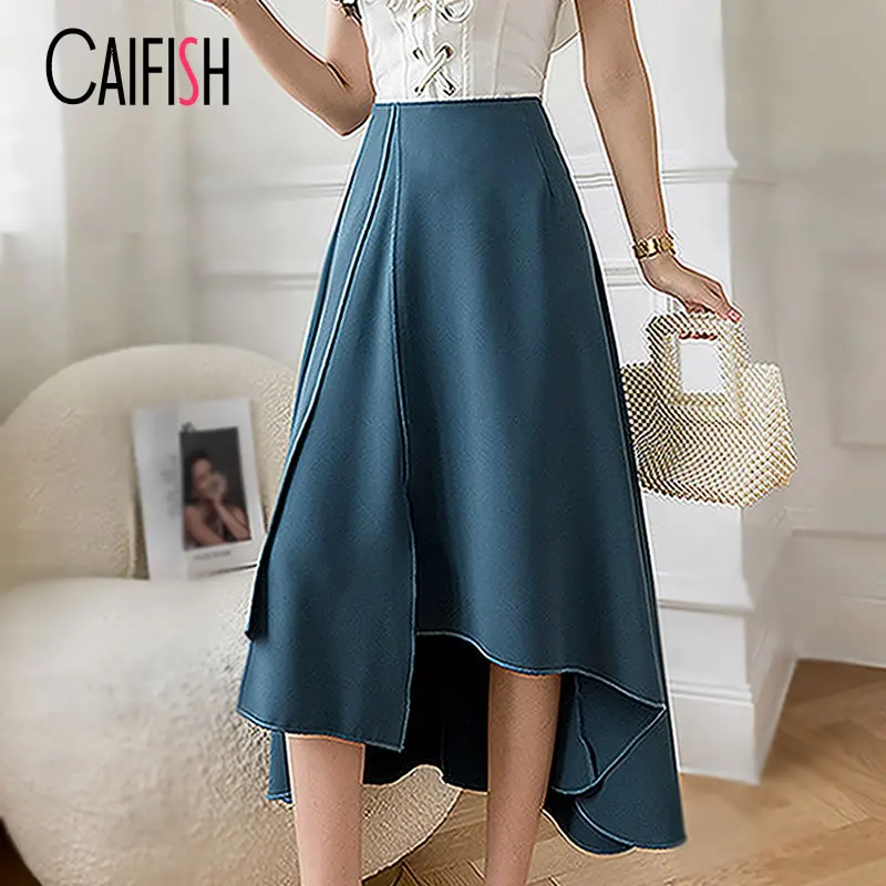 

CAIFISH Elegant Slim Office Lady Skirts Asymmetrical Ruffle Splited Women Skirt Fashion Casual A-Line High Waisted Skirt QT812