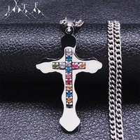 cross colorful crystal stainless steel cross necklace menwomen silver color long religion necklace jewelry bijoux n4918s05