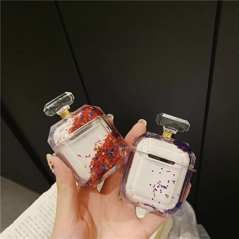 Роскошный чехол для Airpods Liquid парфюмерная бутылка Защитная сумка для наушников чехол для Apple AirPods 2 противоударное ожерелье Прямая поставка