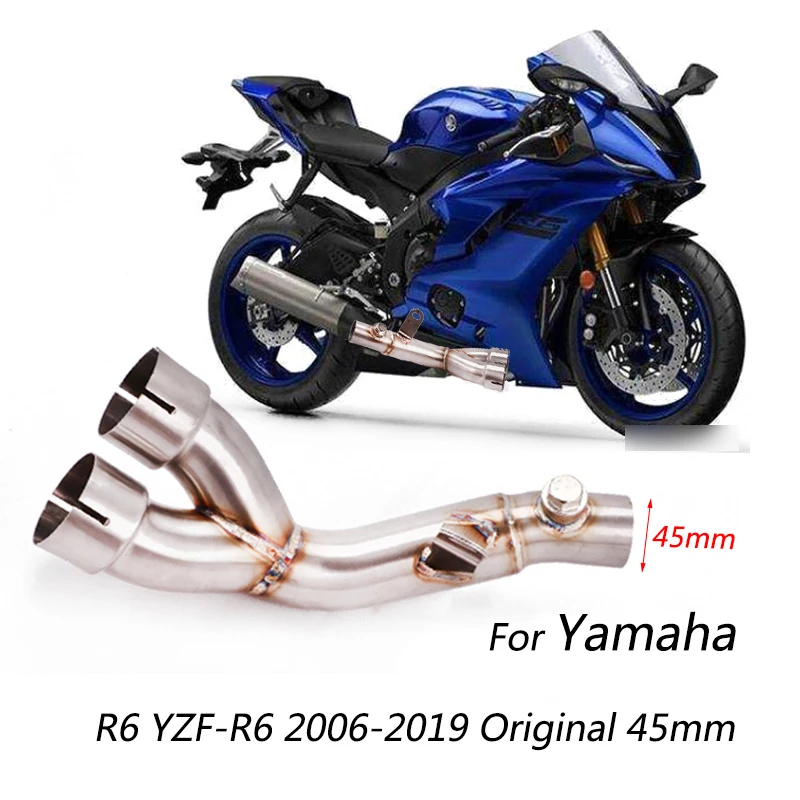 Средняя выхлопная труба 45 мм для мотоцикла Yamaha R6 YZF-R6 2006-2019 с двойным выходом