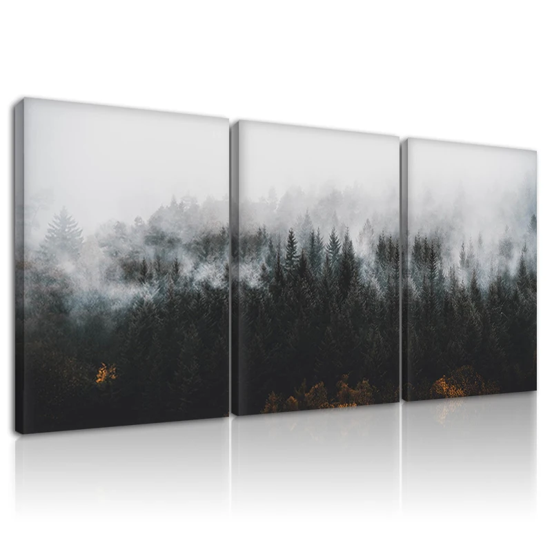 

Nordic Minimal Woods Wall Poster Framed Canvas Painting Landscape Misty Forest Wall Art Decoration Picture Ready To Hang Decor