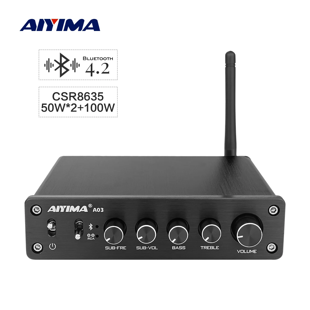 AIYIMA TPA3116 усилитель сабвуфера аудио Bluetooth усилитель звука 2,1 50Wx2+ 100 Вт HiFi TPA3116D2 цифровой усилитель мощности дома