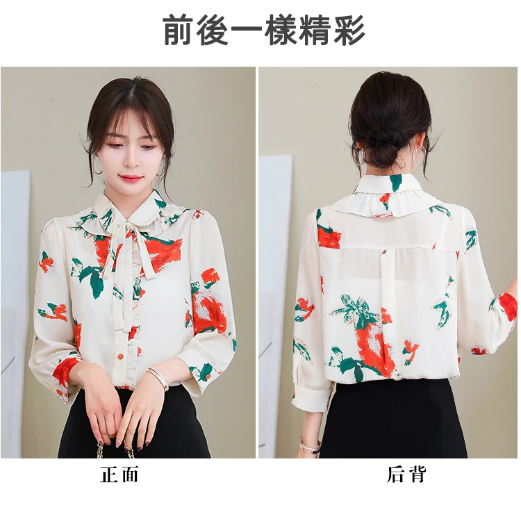 

Women's Blouses Fashion Tops Polo Shirt Casual Shirts Loose Chiffon Blouse 3/4 Sleeve Top Korean New Summer