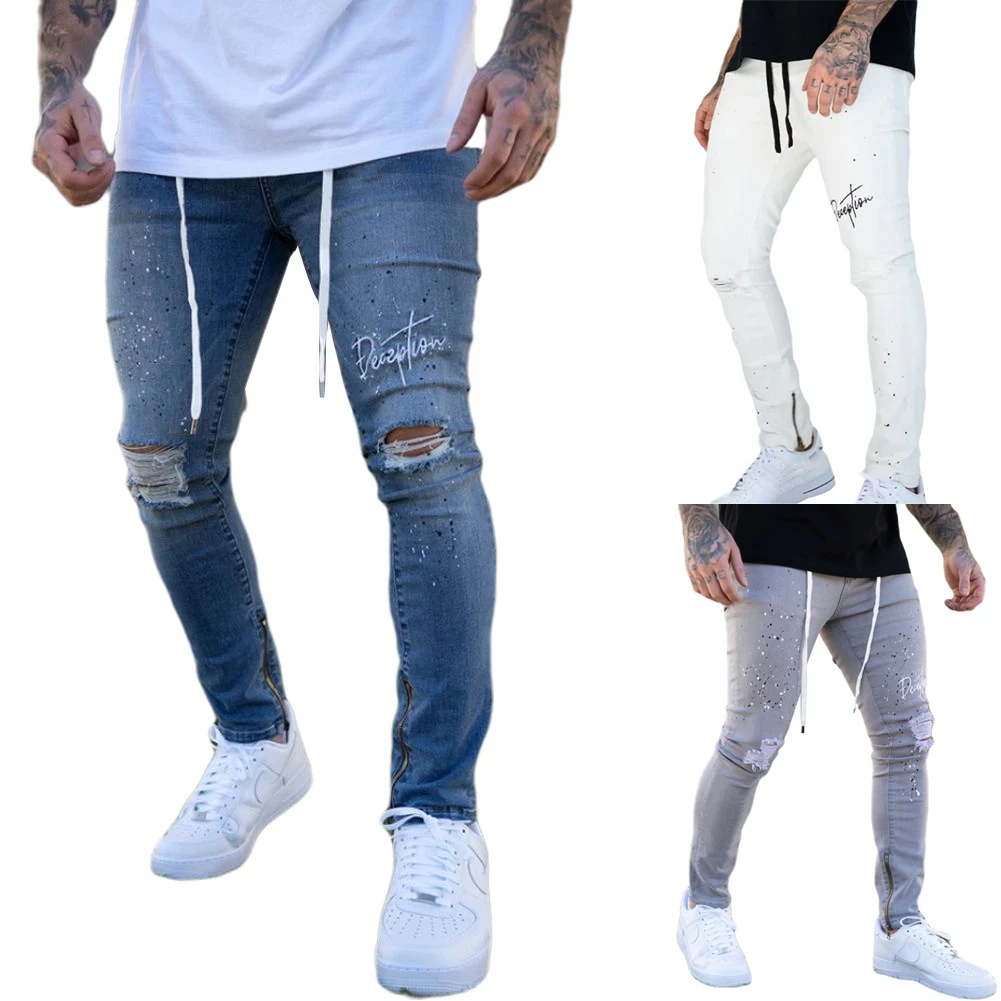 

Женские модные облегающие джинсы, байкерские потертые джинсовые рваные брюки-карандаш в полоску сбоку, уличная одежда в стиле хип-хоп