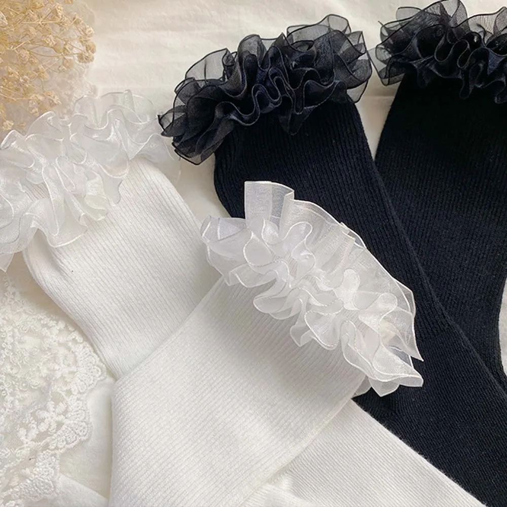 

Japanese Sweet Mesh Lace Ruffle Socks Cotton Pile Socks Lolita Girl Soft Student Tube Socks Female