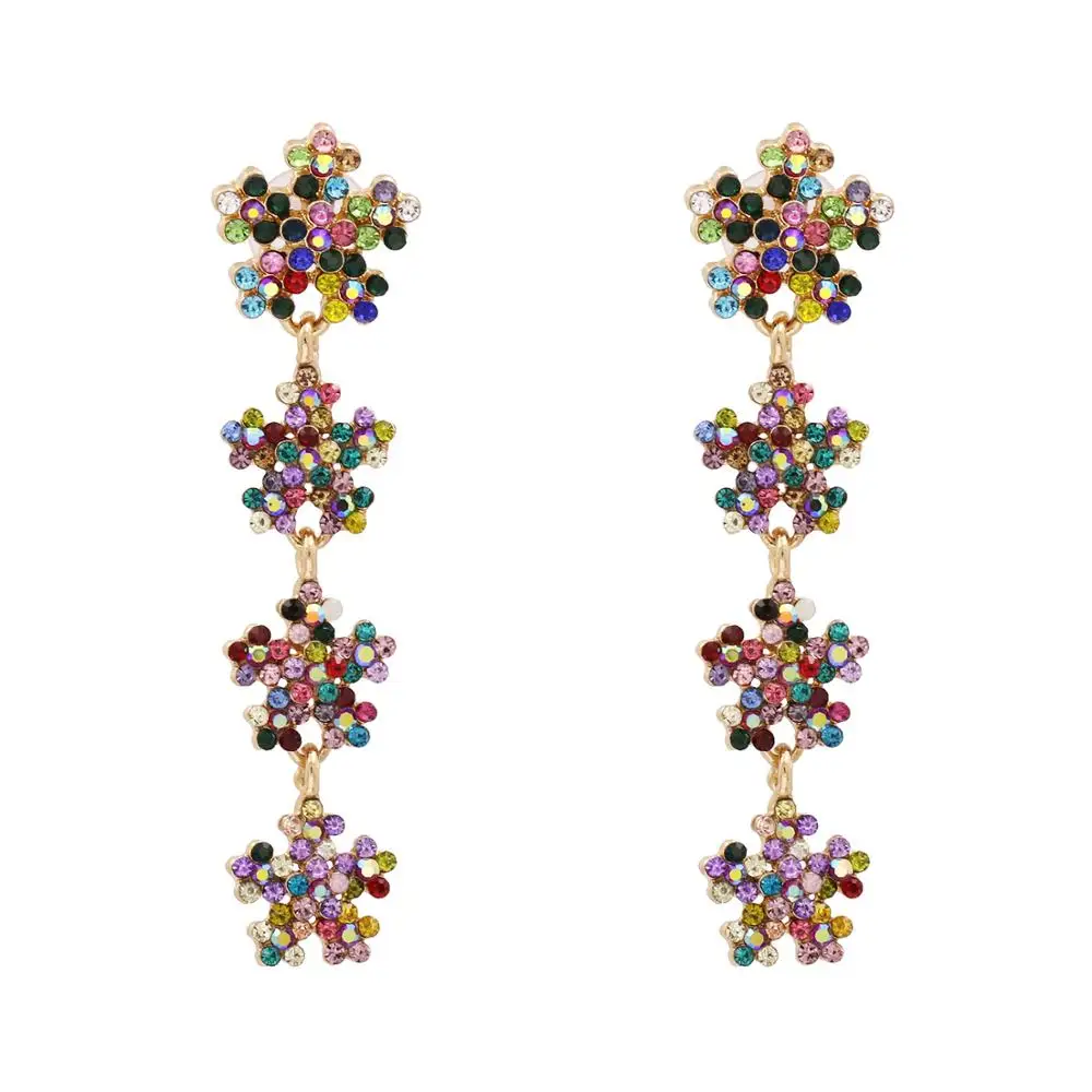 

European and American retro snowflake earrings four flowers inlaid rhinestone earrings exaggerated fashion earrings wholesale