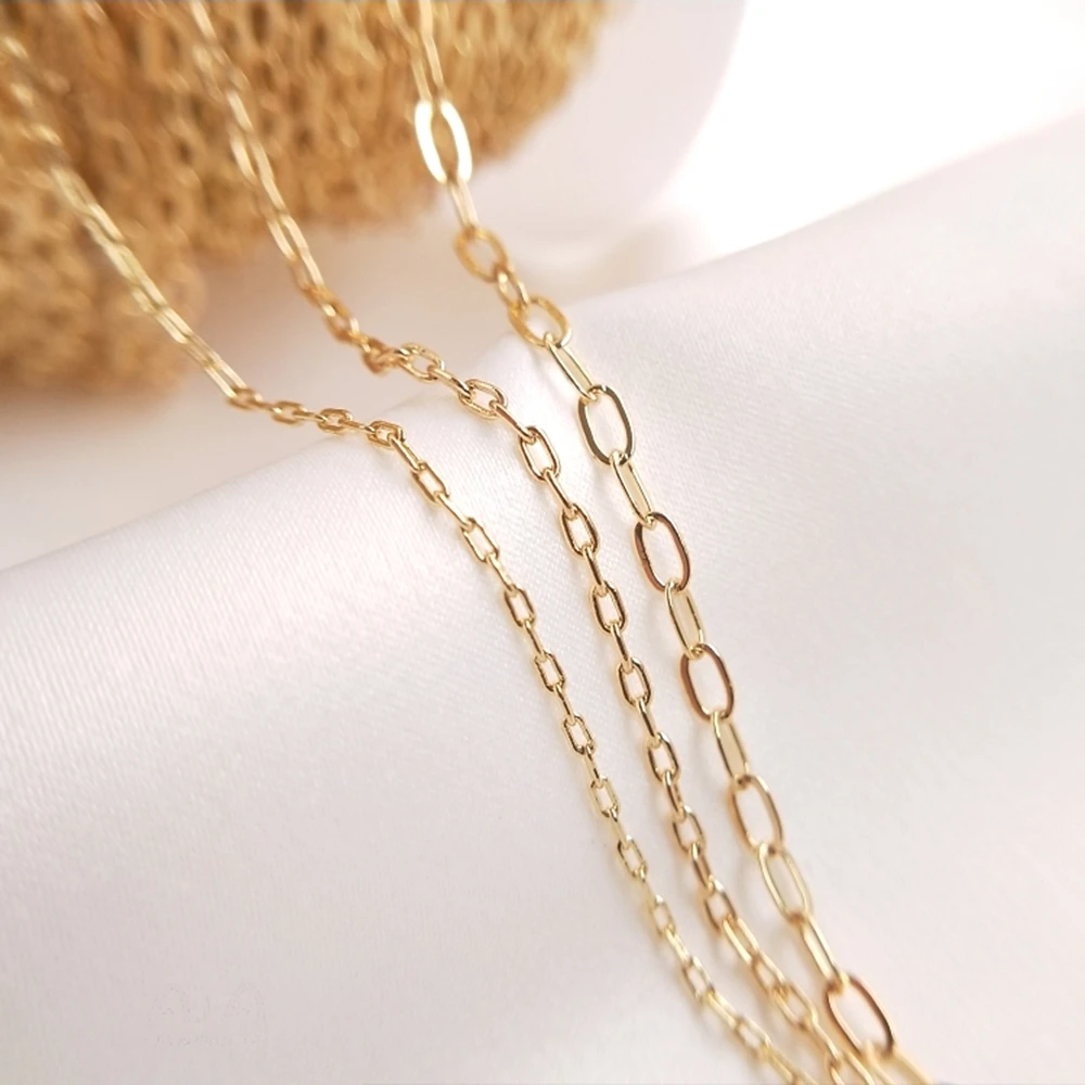 

14K Real Gold Copper Plated 1 Meter Rectangular Chain Batch Pattern Oval Loose Chain For Diy Bracelet Jewelry Material