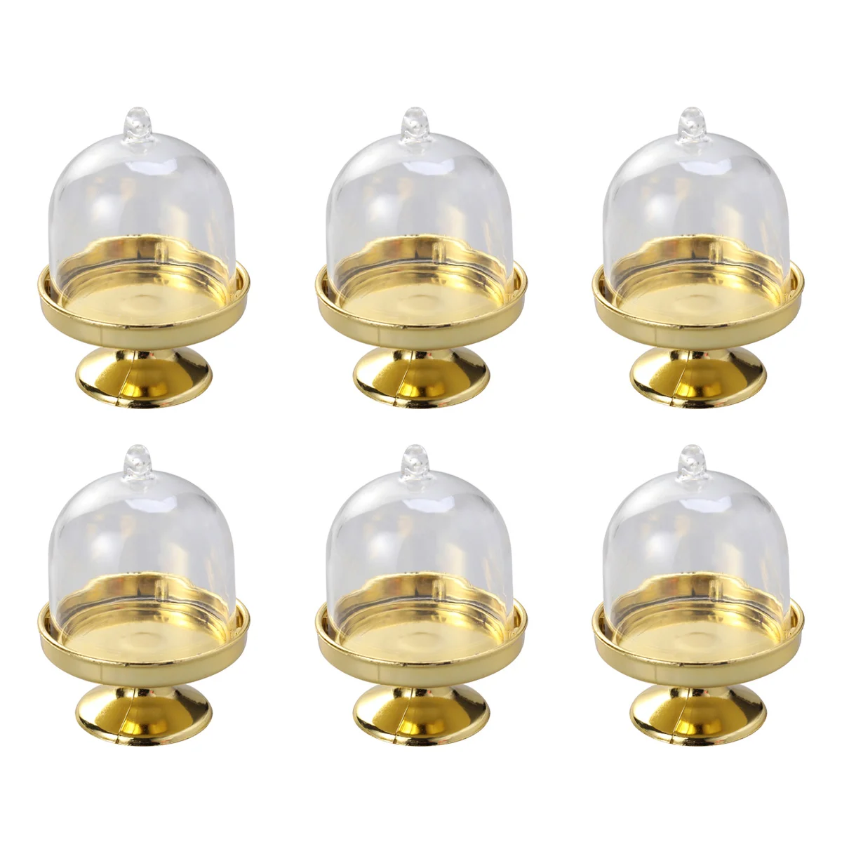 

6pcs Mini Cake Stand Shape Candy Box Transparent Tray Modeling Sugar Holder Wedding Favor Boxes Party Supplies (Golden Base)