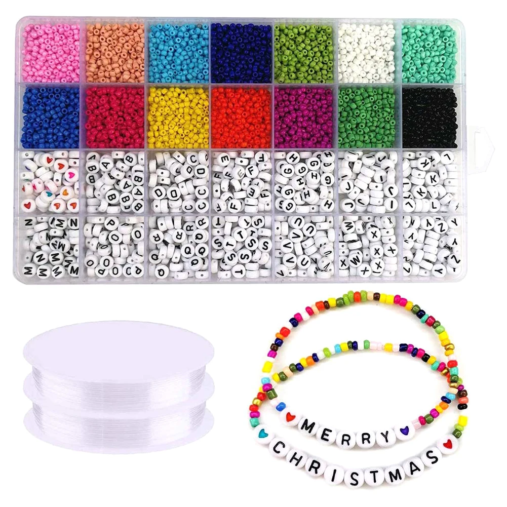 

5000pcs New Beads Kit Glass Beads Alphabet Letter Beads and Heart Shape Beads Name Bracelets Jewellery Making and Crafts 3 mm