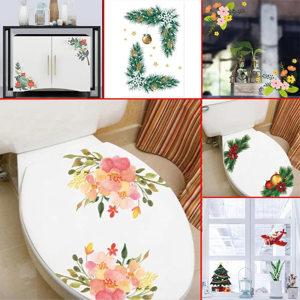 Забавные рождественские настенные наклейки для ванной комнаты украшение